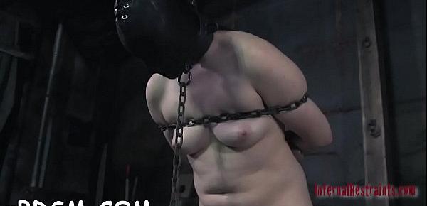  Chained cutie desires hardcore torturing for her cunt